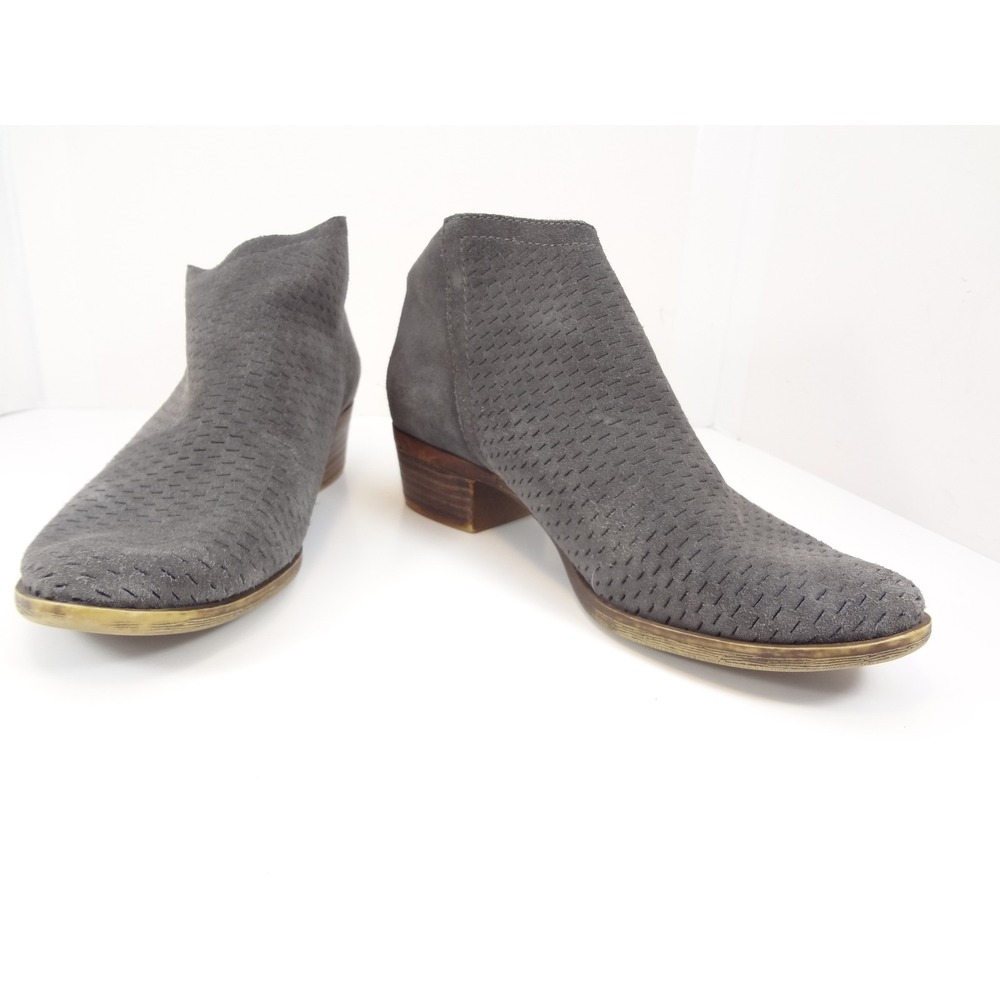 Lucky Brand Perforated Suede Ankle Booties Womens 9M Grey Good Stacked Heel Zip